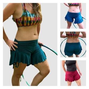 NWT Long Stretchy Ruched Shorts with Ruffle Hem & Adjustable Length- BURGUNDY